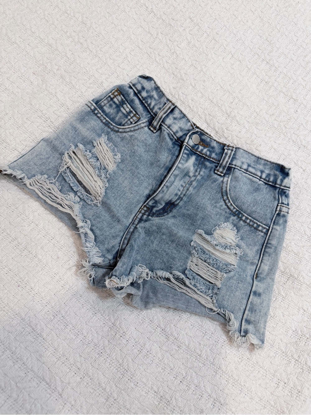 SHEIN Light Blue Distressed Denim Cutoff Shorts